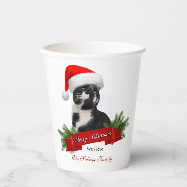 Funny Sarcastic Cat Santas Hat Weihnachts Paper Cu Pappbecher (Vorderseite)