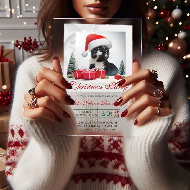 Funny Sarcastic Cat Santas Hat Weihnachts-Party Acryleinladungen (Von Creator hochgeladen)