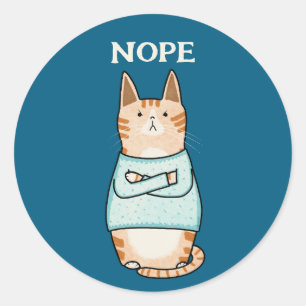 Funny Sarcastic Orange Cat Nope Runder Aufkleber