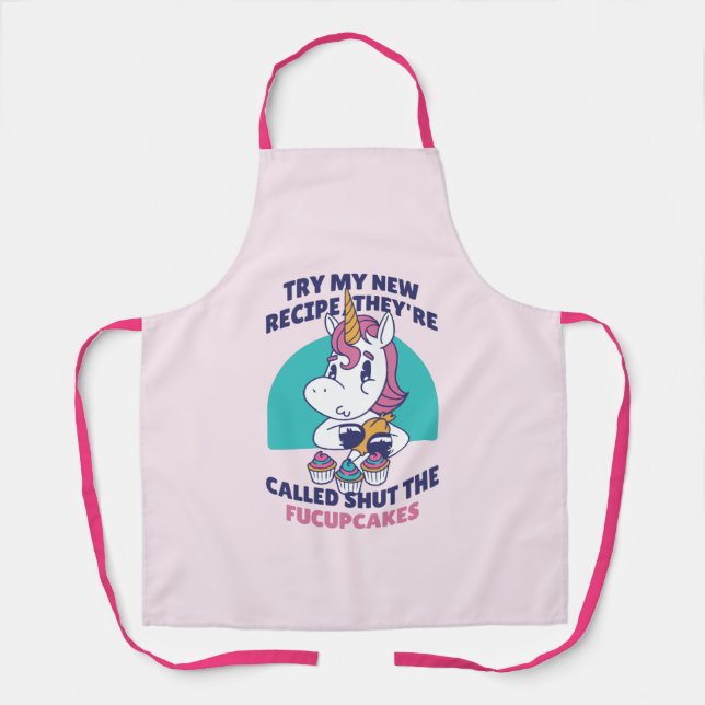 Funny Sarcastic Unicorn Shut the FuCupCakes Pink Schürze (Vorderseite)
