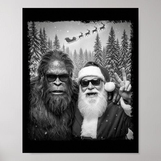 Funny Sasquatch Meme Cool Selfie With Santa Christ Poster (Vorne)