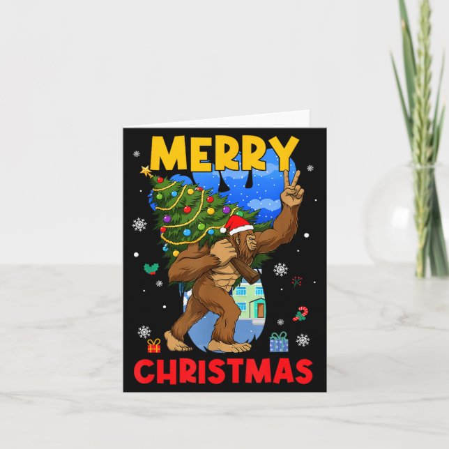 Funny Sasquatch Santa Bigfoot Christmas Tree Xmas  Karte (Vorderseite)
