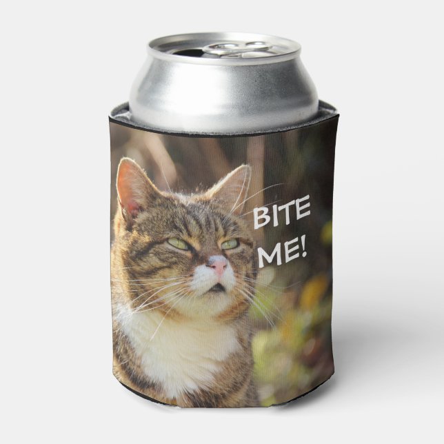 Funny Sassy Cat mit Attitude Bite Me Dosenkühler (Kanne Vorderseite)