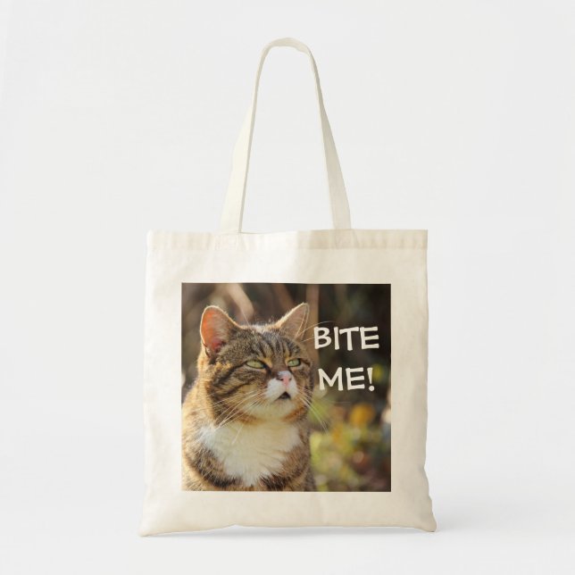 Funny Sassy Cat mit Attitude Bite Me Tragetasche (Vorne)