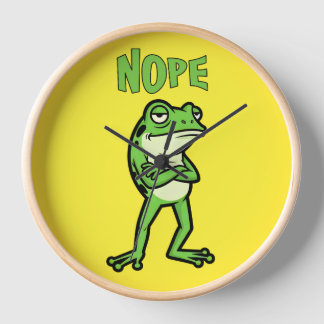 Funny Sassy Frog Nope, Grumpy Toads Cartoon Illus Uhr