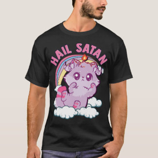 Funny Satanic Hail Satan Kitten Niedlich Rainbow C T-Shirt