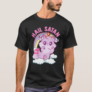 Funny Satanic Hail Satan Kitten Niedlich Rainbow C T-Shirt