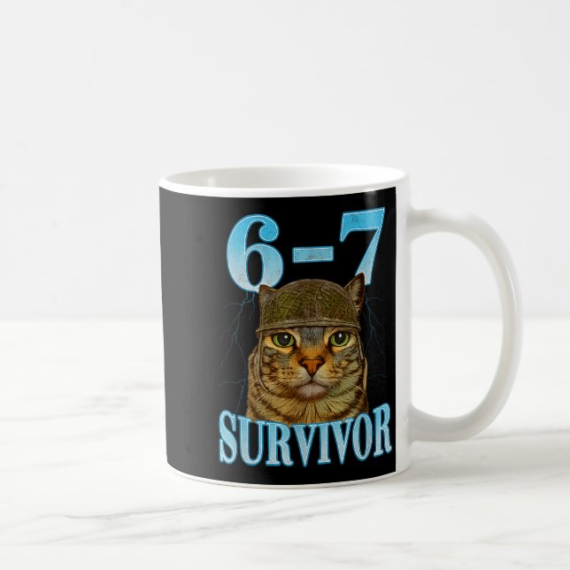 Funny Saying 67 Cats Tummy Ache Survivor Cat Meme  Kaffeetasse (Rechts)