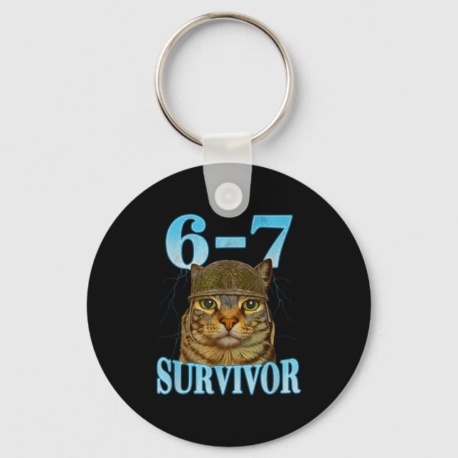 Funny Saying 67 Cats Tummy Ache Survivor Cat Meme  Schlüsselanhänger (Vorderseite)