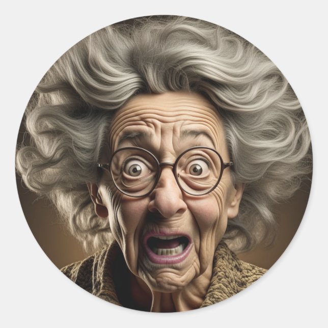 Funny Scanied Old Lady Ai Art Runder Aufkleber (Vorderseite)
