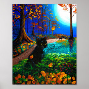 Funny Scardy Cat Fall Halloween Moon Creationarts Poster