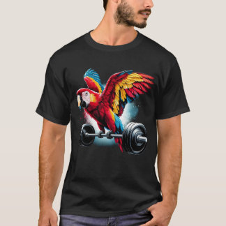 Funny Scarlet Macaw Parrot Deadlift Weighlift T-Shirt