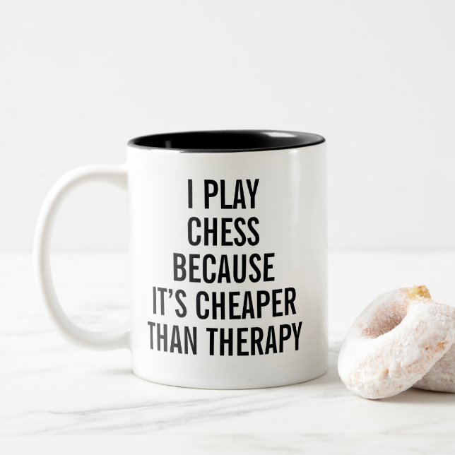 Funny Schach Therapie Zweifarbige Tasse (Mit Donut)