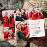 Funny Schau uns 5 Foto Collage Weihnachten Folien Feiertagskarte<br><div class="desc">Diese lustige 5-Foto Collage Urlaubskarte zeigt Retro-Stil Typografie mit dem Text "Schau uns an, sein alles Festliche und so" in echter Goldfolie. Don diese Weihnachtsmannmützen, Rentierfresser, hässliche Pullover, oder andere offensichtliche Weihnachtsbekleidung und Accessoires. Dann schnappen Sie ein paar Fotos. Laden Sie Ihre Favoriten hoch, und voila - Sie haben sich...</div>
