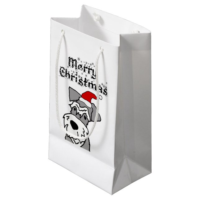 Funny Schnauzer Hund Frohe Weihnachten Kleine Geschenktüte (Vorderseite Schrägansicht)