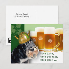 Funny Schnauzer und Beer St. Patrick's Day Postkarte