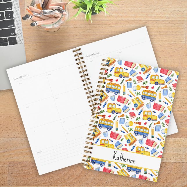 Funny School Bus Retourner À L'École Nom Motif (Créateur téléchargé)