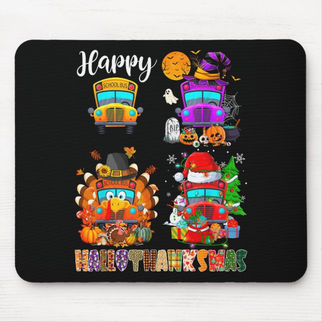 Funny School Bus Witch Turkey Santa Happy Hallotha Mousepad (Vorne)