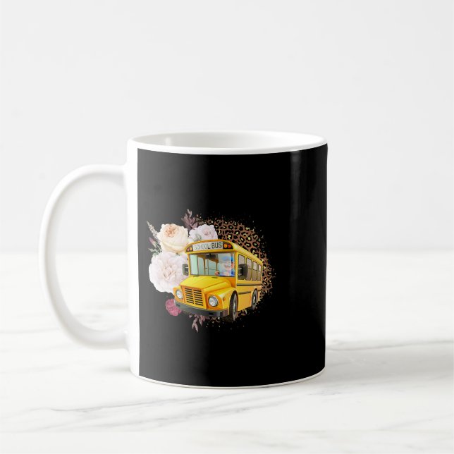 Funny School Busfahrer Blume Leopard Niedlich Wome Kaffeetasse (Links)