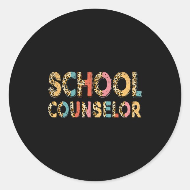 Funny School Counselor Teacher Leopard School Coun Runder Aufkleber (Vorderseite)