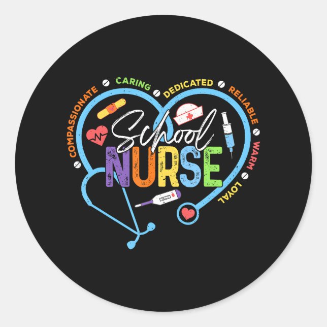 Funny School Nurse Heart Runder Aufkleber (Vorderseite)