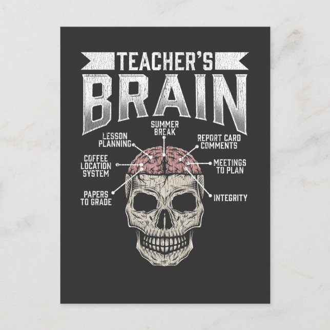 Funny School Teacher Brain Bildung Kaffeekurs Postkarte (Vorderseite)
