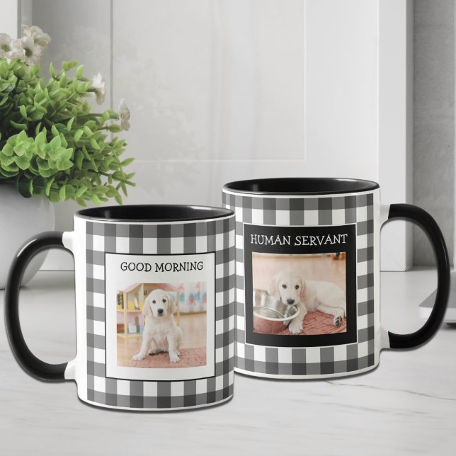 Funny Schwarz-weiß Gingham 2 Dog Foto Custom Tasse (Von Creator hochgeladen)