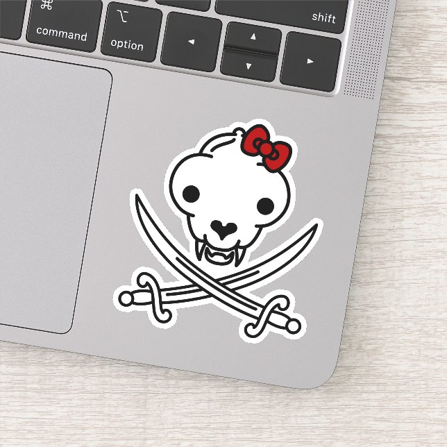 Funny Schwarz-weiß Jolly Kitty Pirate Skull Bones Aufkleber (Detail)