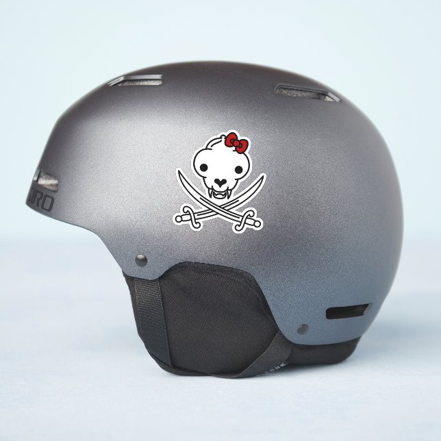 Funny Schwarz-weiß Jolly Kitty Pirate Skull Bones Aufkleber (Helmseite)