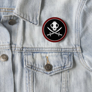 Funny Schwarz-weiß Jolly Kitty Pirate Skull Bones Button