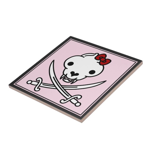 Funny Schwarz-weiß Jolly Kitty Pirate Skull Bones Fliese (Seite)