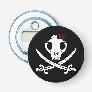 Funny Schwarz-weiß Jolly Kitty Pirate Skull Sabers Flaschenöffner