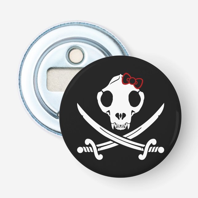 Funny Schwarz-weiß Jolly Kitty Pirate Skull Sabers Flaschenöffner (Vorderseite)