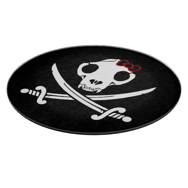 Funny Schwarz-weiß Jolly Kitty Pirate Skull Sabers Schneidebrett (Ecke)