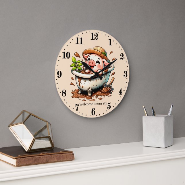 Funny Schweinestall hinzufügen Text Badezimmer Große Wanduhr (Büro)