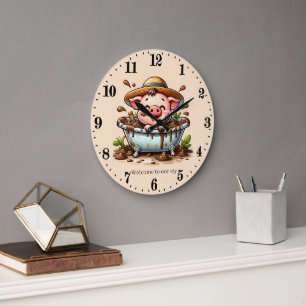 Funny Schweinestall hinzufügen Text Badezimmer Große Wanduhr