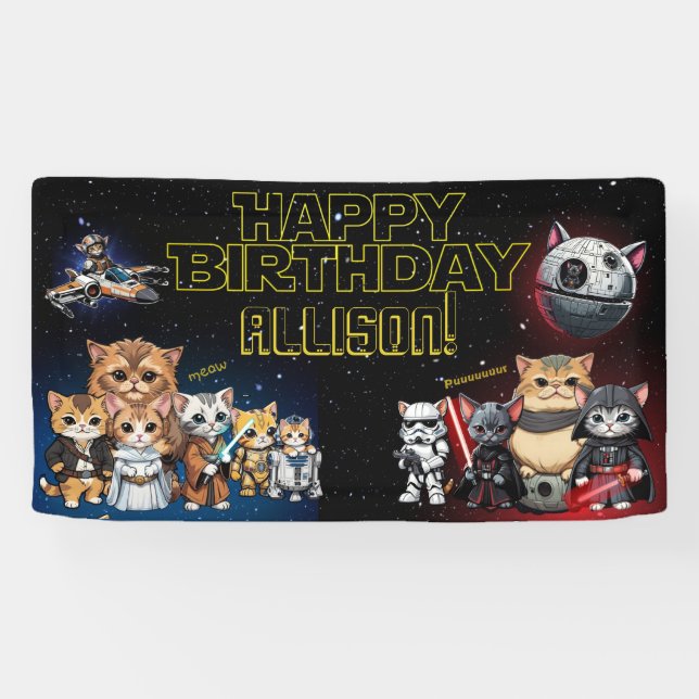Funny Science Fiction Kitty Cat Custom Einladung Banner (Horizontal)