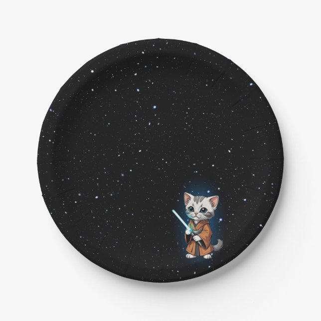 Funny Science Fiction Kitty Cat Custom Einladung Pappteller (Vorderseite)