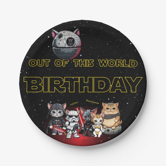 Funny Science Fiction Kitty Cat Custom Einladung Pappteller (Vorderseite)