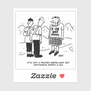 Funny Scotsman und Midges Cartoon. Aufkleber