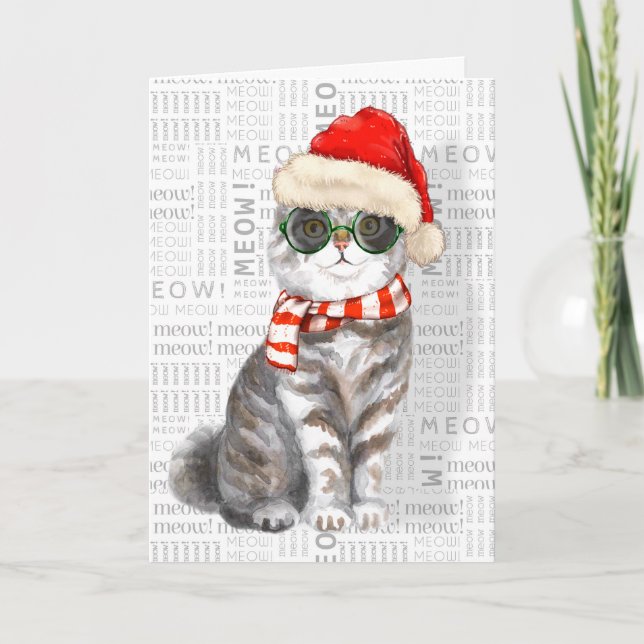Funny Scottish Fold Christmas Cat Karte (Vorderseite)