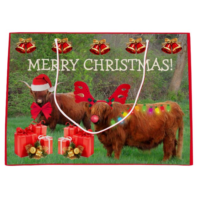 Funny Scottish Highland Steer Christmas Large Gift Große Geschenktüte (Vorderseite)