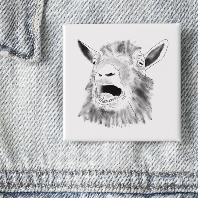 Funny Screaming Goat Drawing Quirky Button (Funny screaming goat drawing button simple black and white farm animal art)