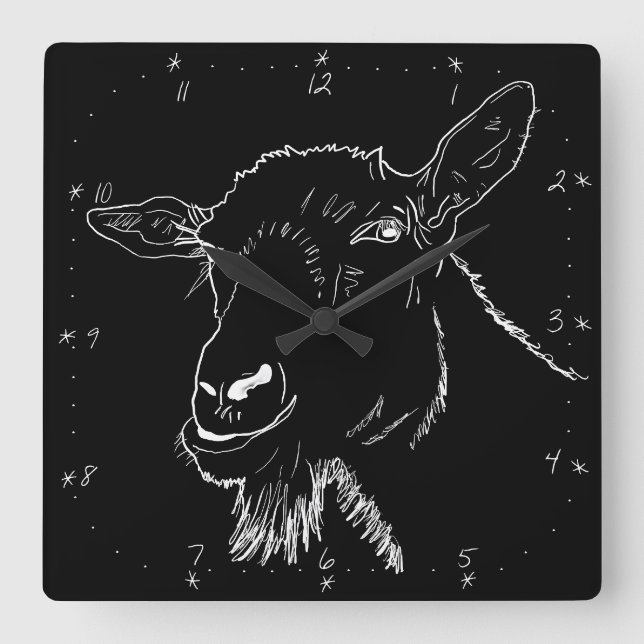 Funny Screaming Goat Monochrome Quirky Animal Art Quadratische Wanduhr (Vorderseite)