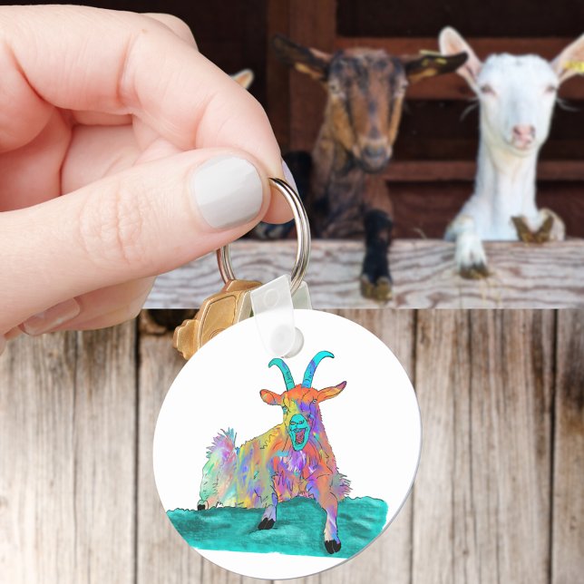 Funny Screening Ziege Farm Animal Art Schlüsselanhänger (Funny screaming goat colorful farm animal art keyring)