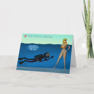 FUNNY SCUBA DIVER UND BIKINI GIRL. FUN SCUBA JOKE KARTE