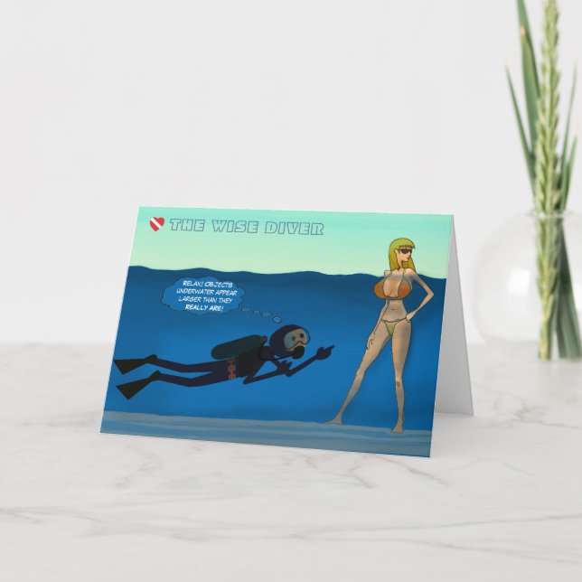 FUNNY SCUBA DIVER UND BIKINI GIRL. FUN SCUBA JOKE KARTE (Vorderseite)