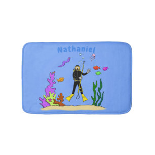 Funny Scuba Diver und Fischarten Cartoon Badematte