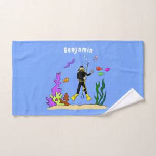 Funny Scuba Diver und Fischarten Cartoon Badhandtuch Set