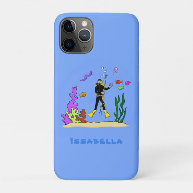 Funny Scuba Diver und Fischarten Cartoon Case-Mate iPhone Hülle (Rückseite)